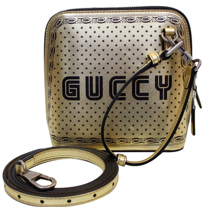 GUCCI Moon Steller Guccy Leather Crossbody Bag Gold