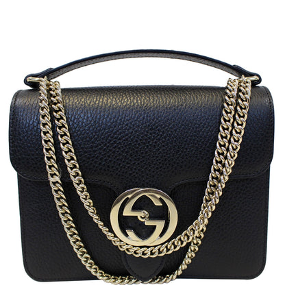 GUCCI Interlocking GG Leather Crossbody Bag Black 510304