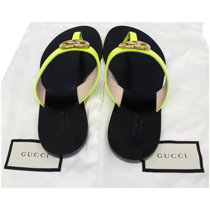 GUCCI GG Marmont Leather Thong Sandal Green 7 US