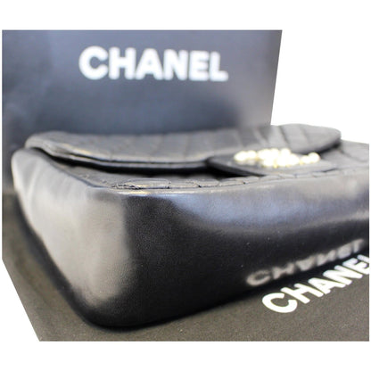 CHANEL Westminster Pearl Flap Lambskin Medium Shoulder Bag Black