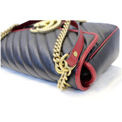 GUCCI GG Marmont Matelasse Leather Shoulder Bag Black/Red 443496