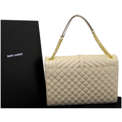 YVES SAINT LAURENT Envelope Large Matelasse Embossed Leather Shoulder Bag Nude