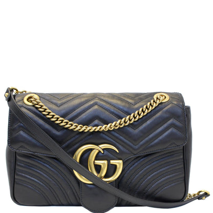 GUCCI GG Marmont Matelasse Leather Shoulder Bag Black 443496