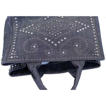 PRADA Canapa Jeweled 2way Tote Bag Denim - Last Call
