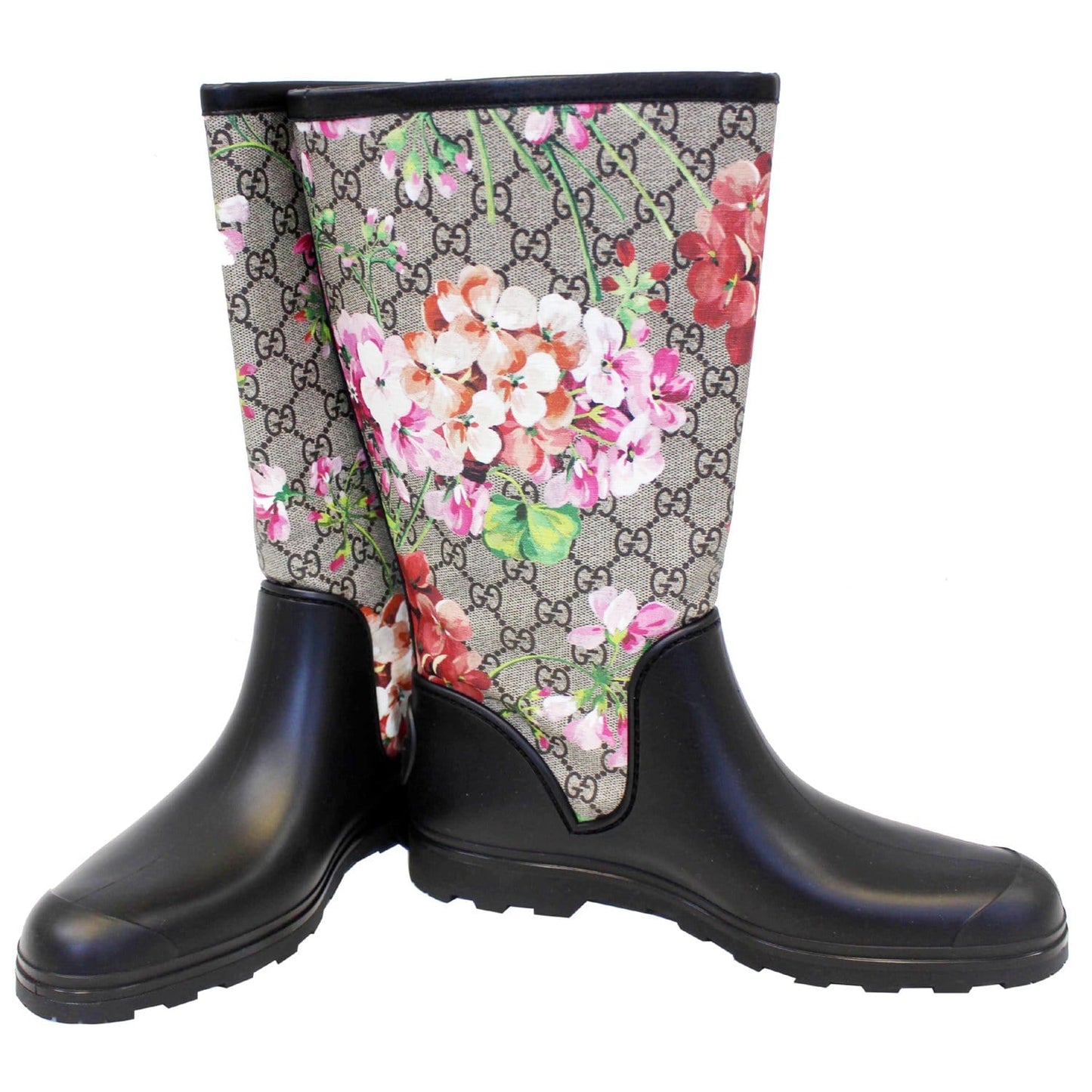 GUCCI GG Supreme Monogram Blooms Flat Rubber Boots Size 41