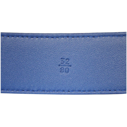 PRADA Round Logo Blue Saffiano Leather Belt Size 40