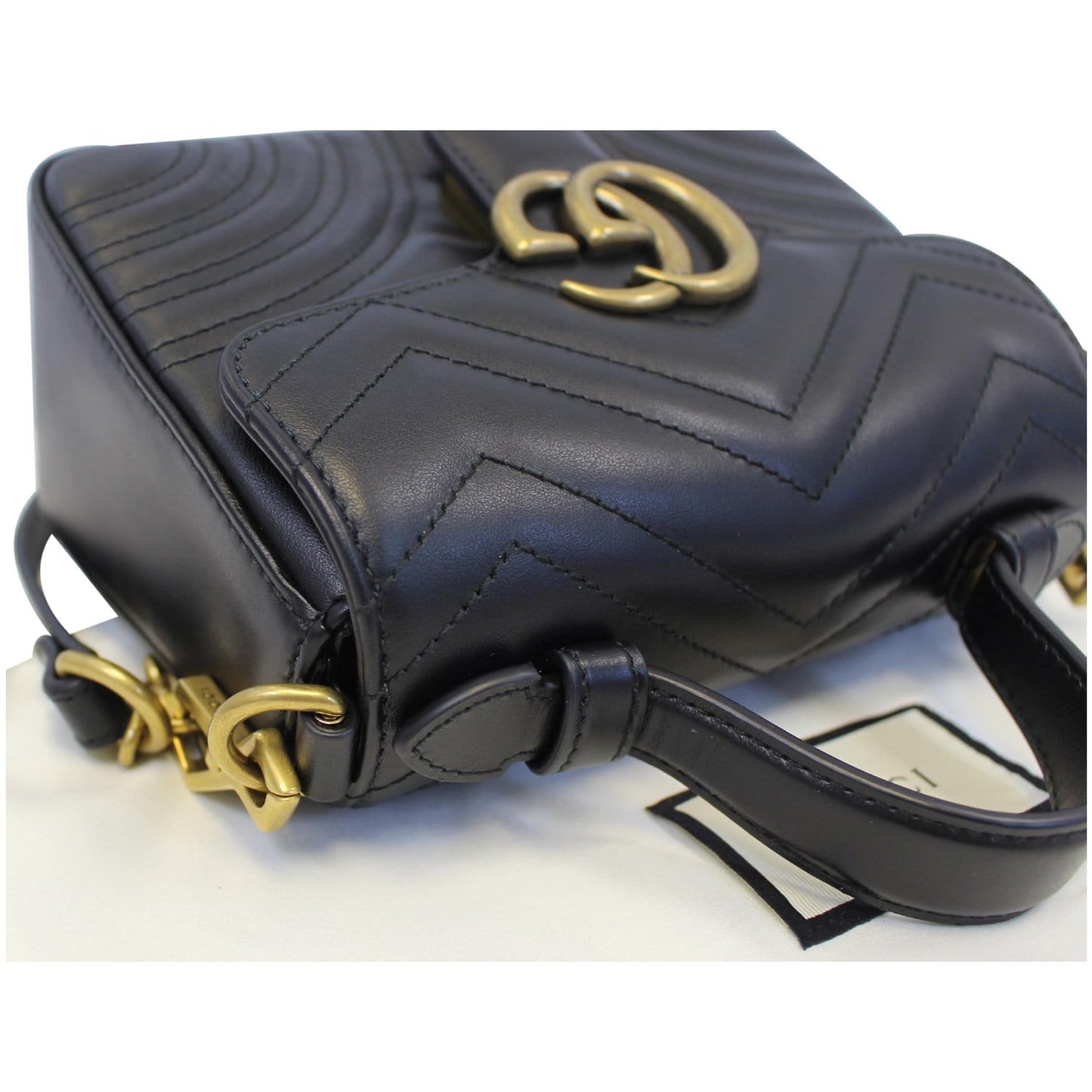 GUCCI GG Marmont Mini Leather Top Handle Shoulder Bag Black 547260