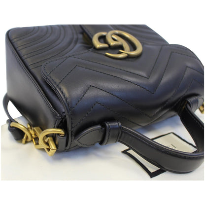 GUCCI GG Marmont Mini Leather Top Handle Shoulder Bag Black 547260