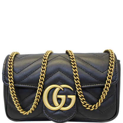 GUCCI GG Marmont Matelasse Leather Super Mini Crossbody Bag Black