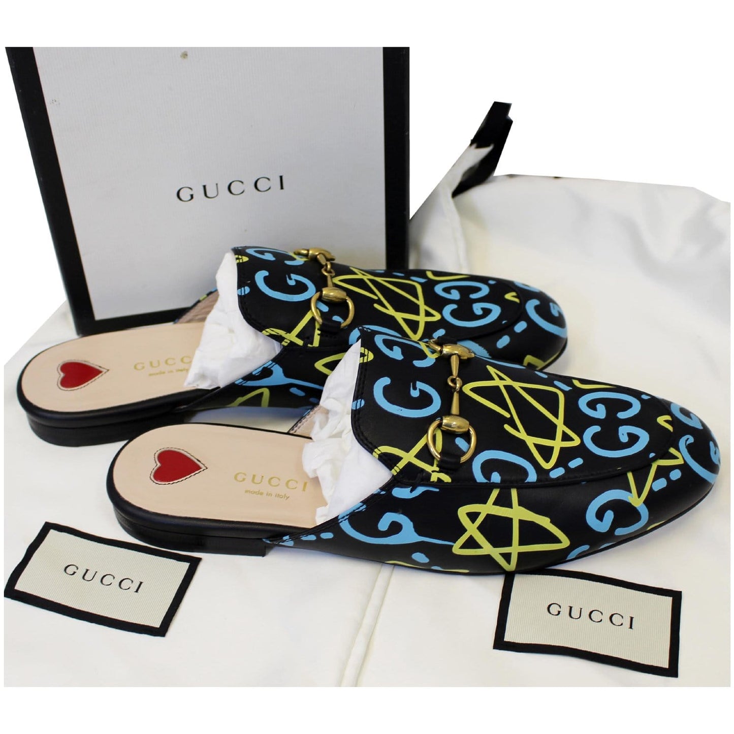 GUCCI Princetown Gucci Ghost Print Flats Black US 7