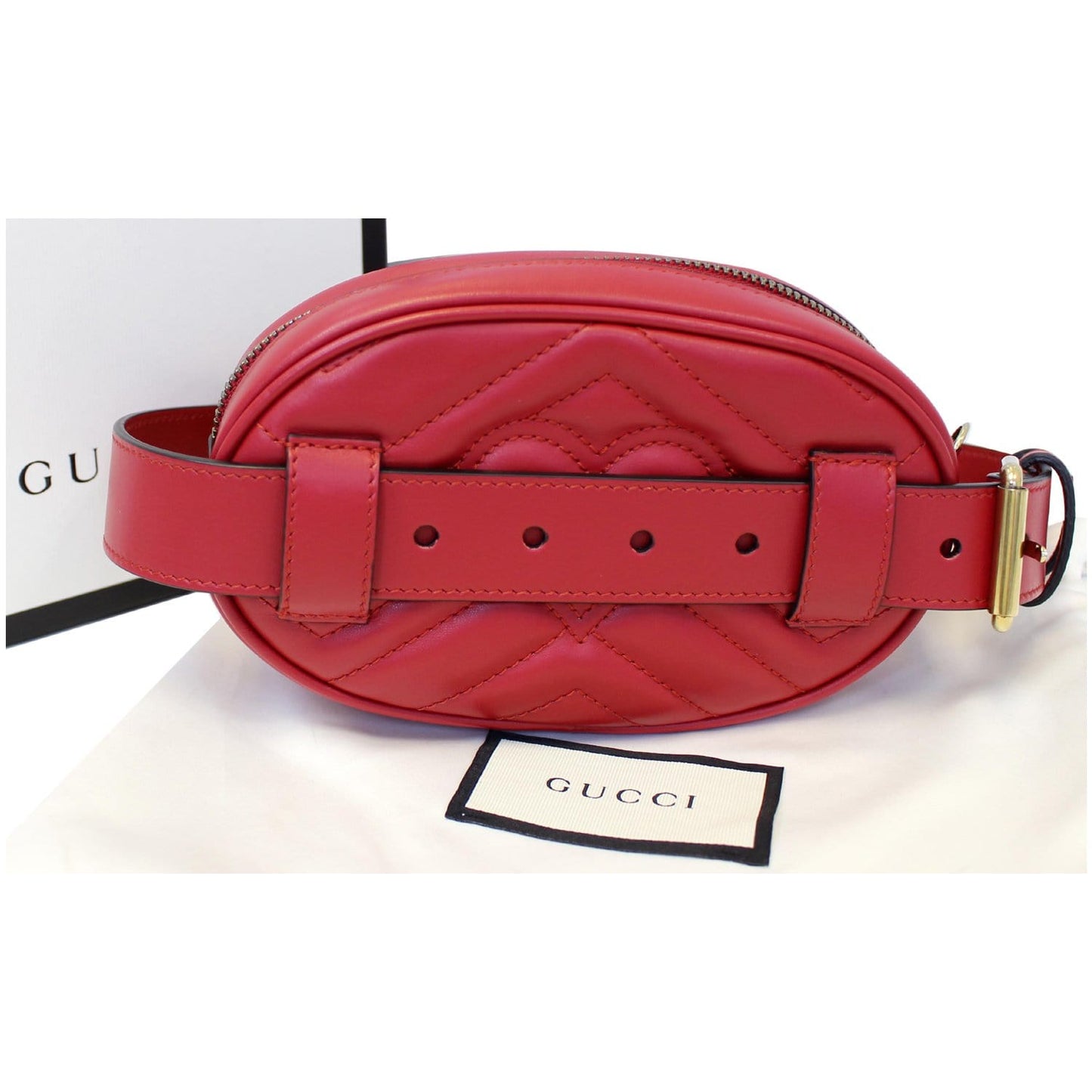 GUCCI GG Marmont Matelasse Leather Belt Bag 476434 Red