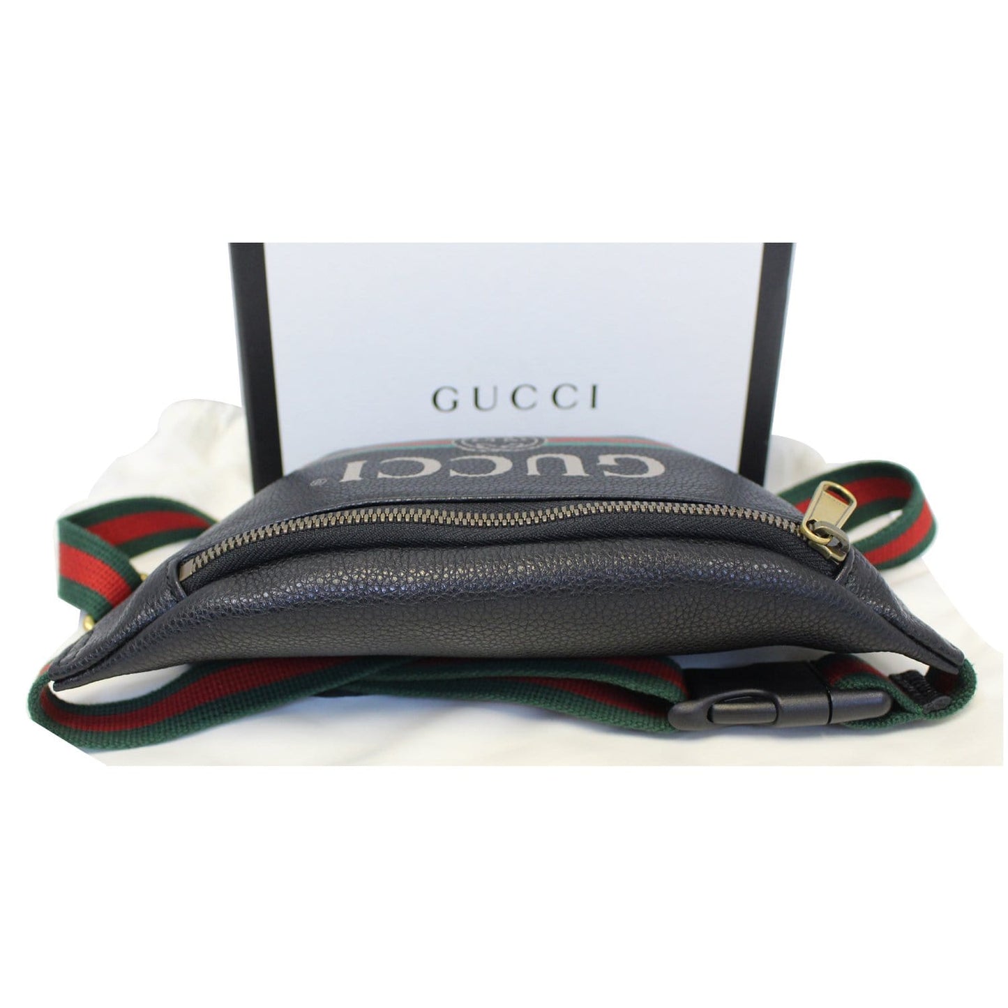 GUCCI Print Leather Black Belt Waist Bum Bag Small 527792