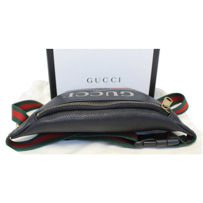 GUCCI Print Leather Black Belt Waist Bum Bag Small 527792