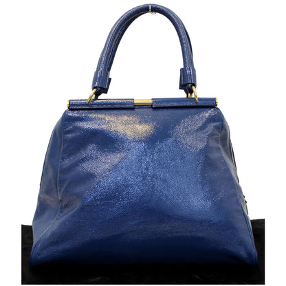 YVES SAINT LAURENT Majorelle Patent Leather Satchel Bag Blue