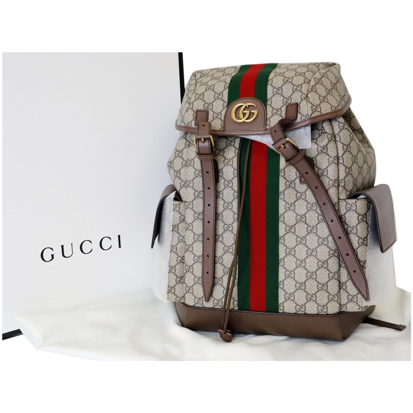 GUCCI Ophidia GG Medium Supreme Canvas Backpack Beige/Ebony 598140