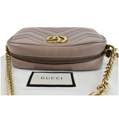 GUCCI GG Marmont Matelasse Mini Leather Crossbody Bag Dusty Pink 448065