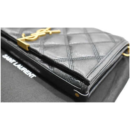 YVES SAINT LAURENT Becky Quilted Leather Crossbody Chain Wallet Black