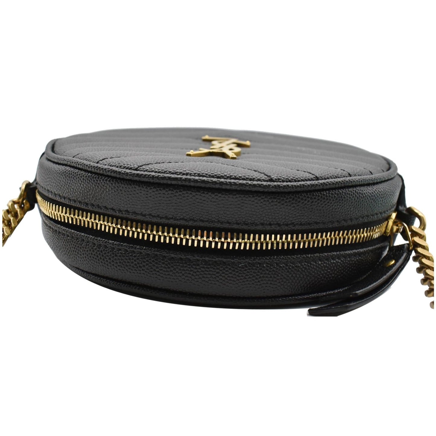 YVES SAINT LAURENT Vinyle Round Chevron Leather Crossbody Bag Black