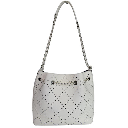 Chanel CC Drawstring Medium Perforated Caviar Bucket Bag White - 15% OFF