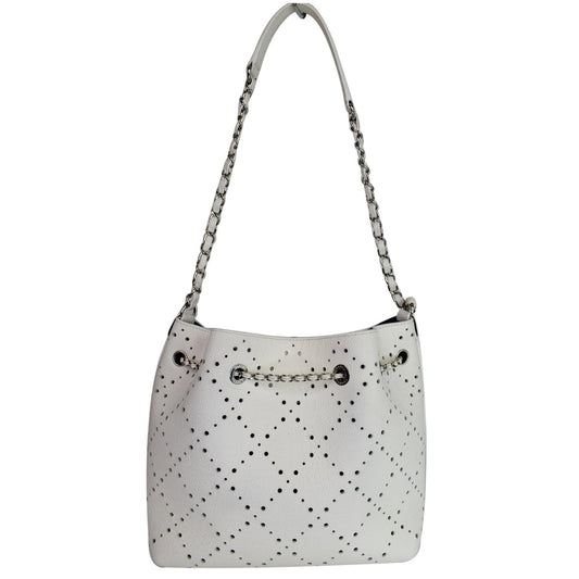 Chanel CC Drawstring Medium Perforated Caviar Bucket Bag White - 15% OFF