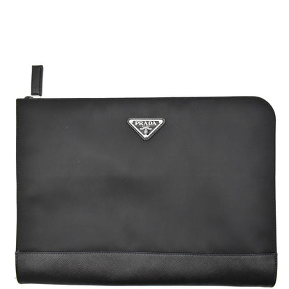 PRADA Document Nylon Leather Pouch Black