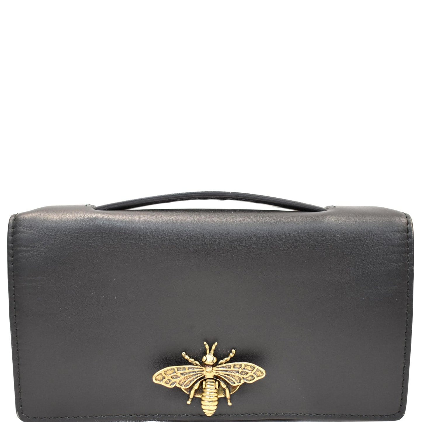 CHRISTIAN DIOR Bee Leather Pouch Clutch Bag Black