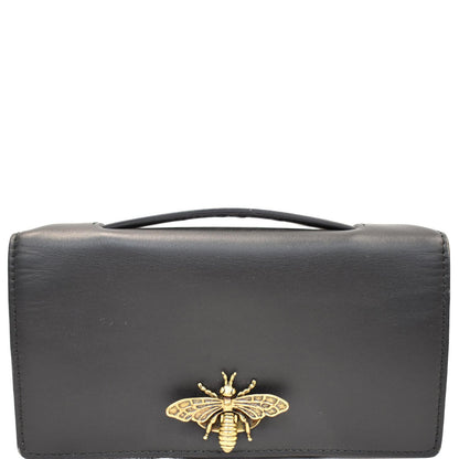 CHRISTIAN DIOR Bee Leather Pouch Clutch Bag Black