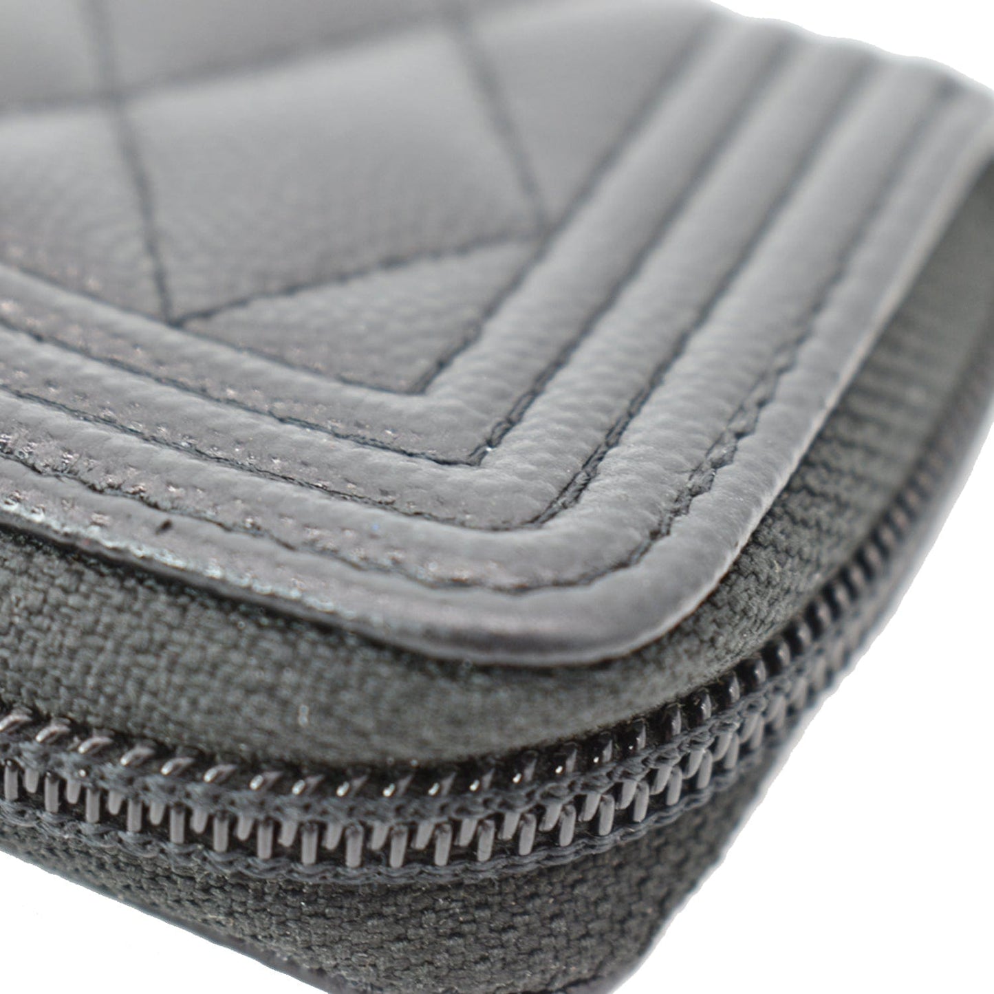 CHANEL Boy Small Zipped Quilted Caviar Coin Purse Wallet Black