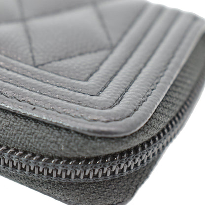 CHANEL Boy Small Zipped Quilted Caviar Coin Purse Wallet Black