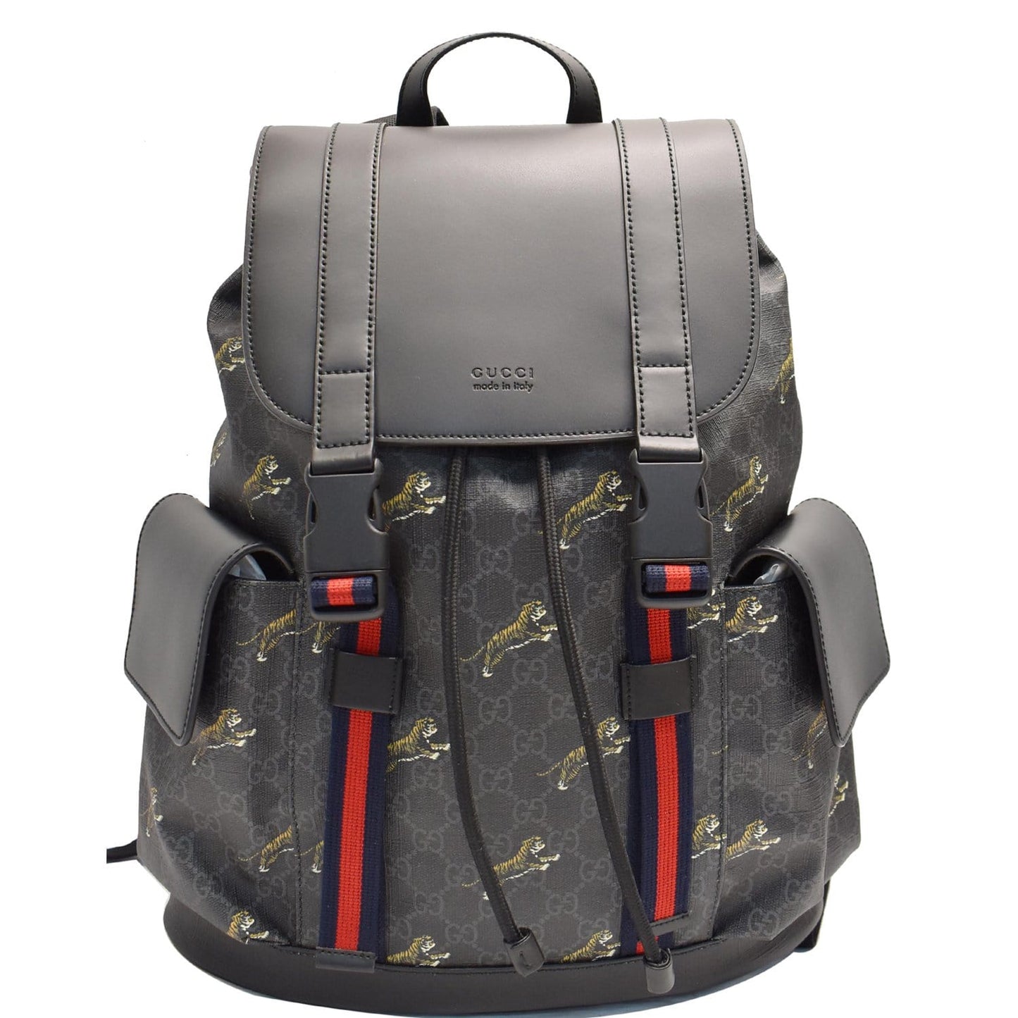 GUCCI Bestiary Tigers GG Supreme Microfiber Backpack Bag 495563 Black