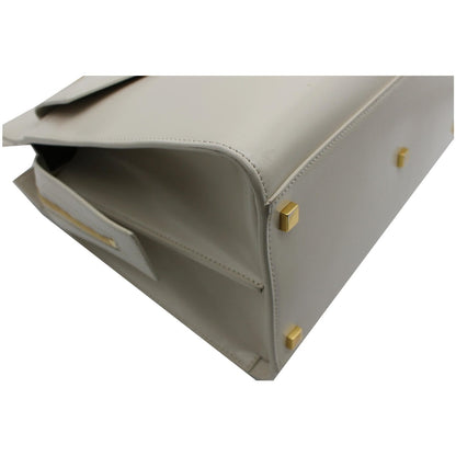 YVES SAINT LAURENT Uptown Medium Leather Tote Bag White