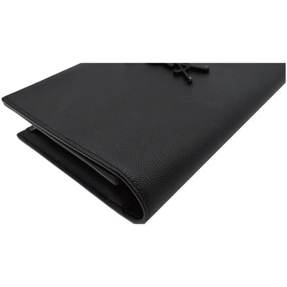 YVES SAINT LAURENT Kate Pebbled Leather Clutch Wallet Black