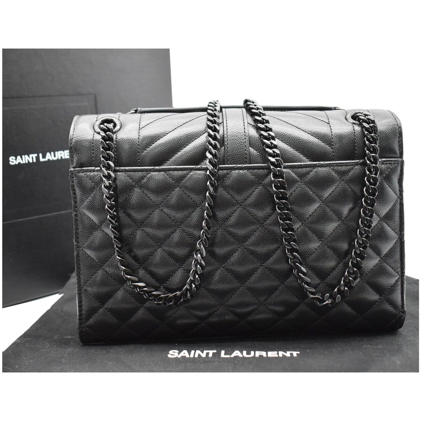YVES SAINT LAURENT Envelope Mix Matelassé Chain Medium Leather Shoulder Bag Black