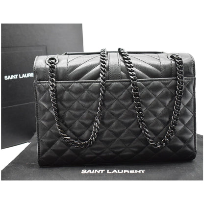 YVES SAINT LAURENT Envelope Mix Matelassé Chain Medium Leather Shoulder Bag Black