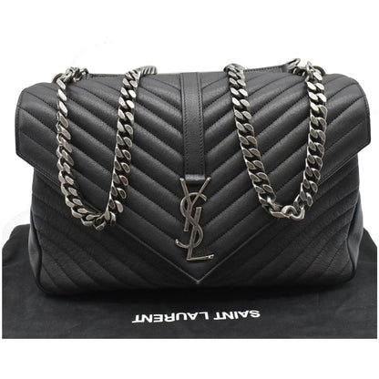 YVES SAINT LAURENT College Medium Flap Matelassé Leather Shoulder Bag Black