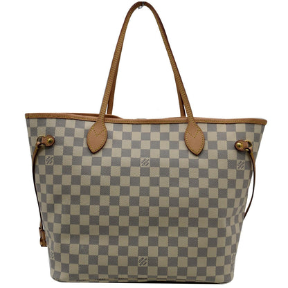 LOUIS VUITTON Neverfull MM Damier Azur Tote Shoulder Bag White