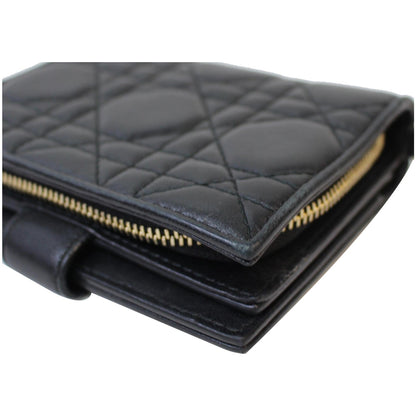 CHRISTIAN DIOR Mini Lady Dior Cannage Lambskin Compact Wallet Black