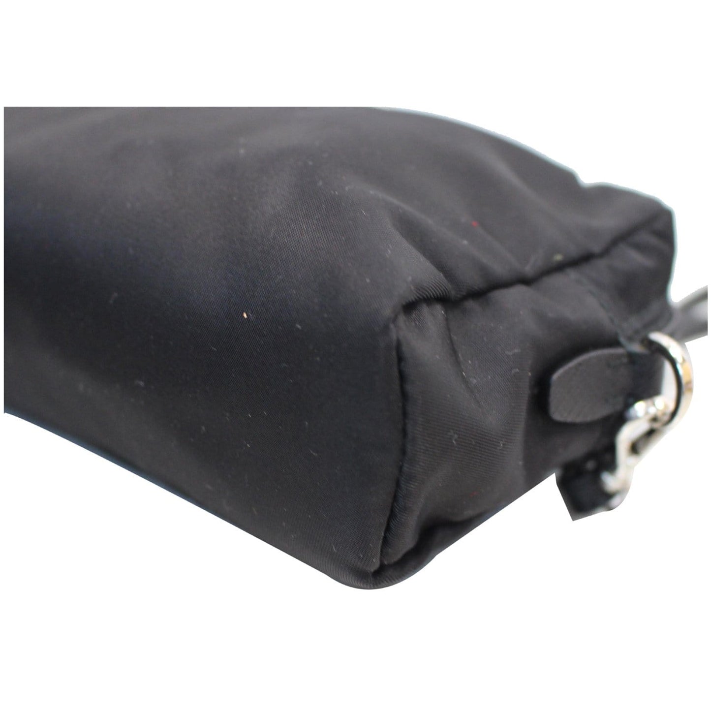 PRADA Logo Round Edge Nylon Cosmetic Wristlet Pouch Black 1NE021