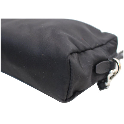 PRADA Logo Round Edge Nylon Cosmetic Wristlet Pouch Black 1NE021