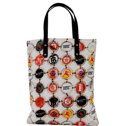 BURBERRY Flat Printed Large Nylon Tote Bag White Multi