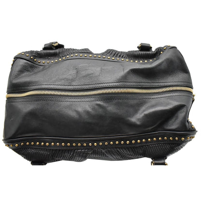 BURBERRY Studded Leather Satchel Bag Black