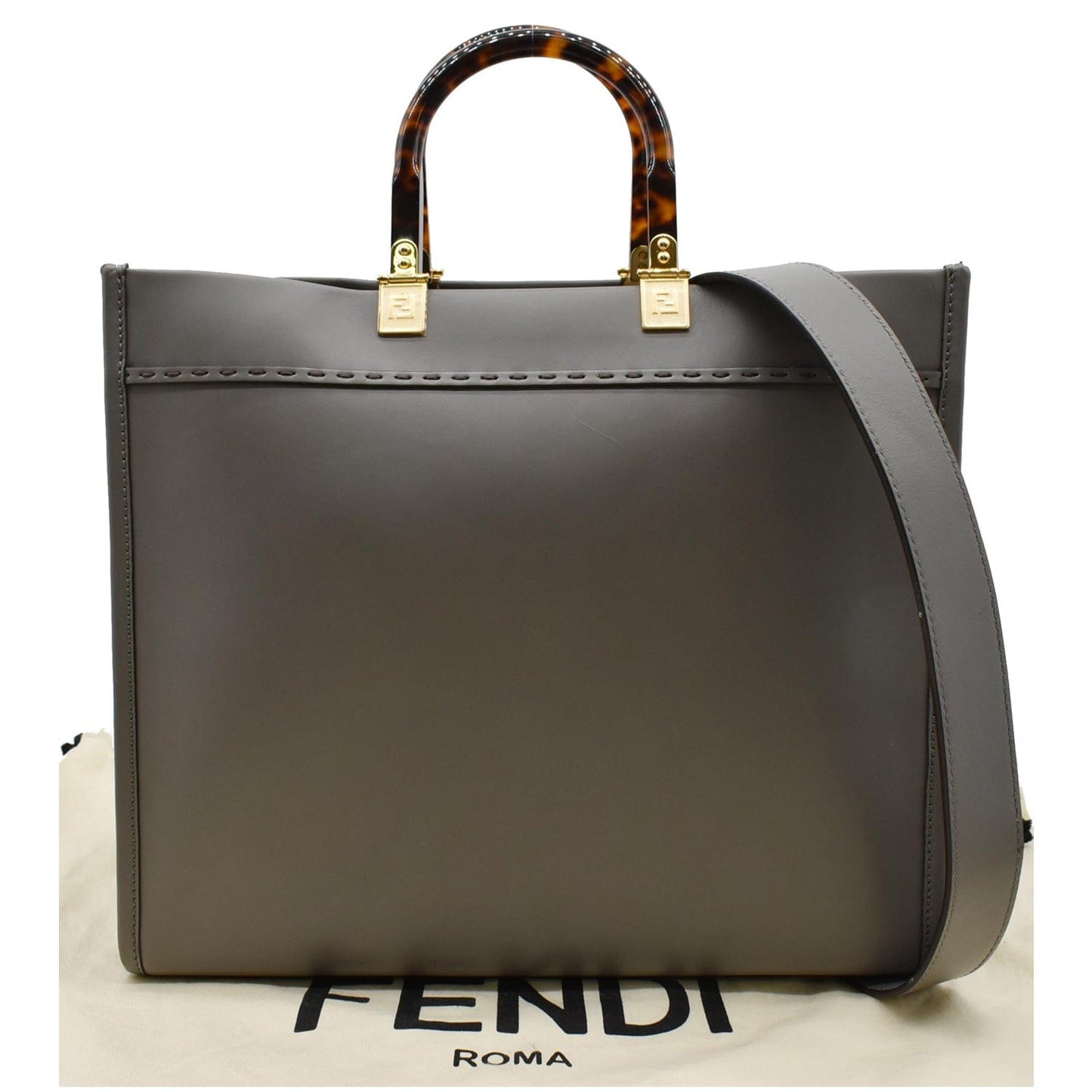 FENDI Sunshine Plexiglass Medium Leather Shopper Tote Bag Gray