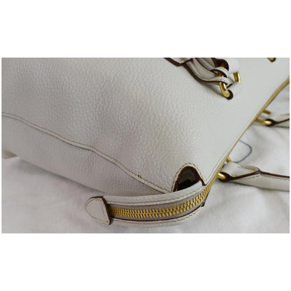 PRADA Vitello Daino Pebbled Leather Zip Tote Shoulder Bag White