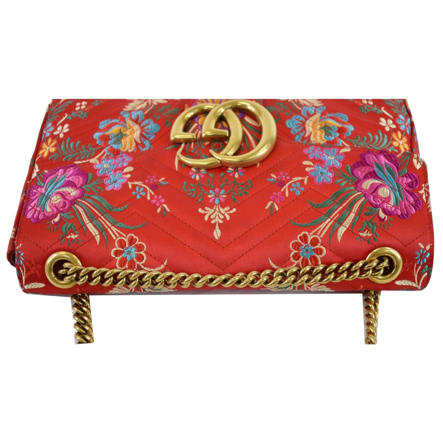 GUCCI GG Marmont Floral Medium Jacquard Matelasse Shoulder Bag Red 443496