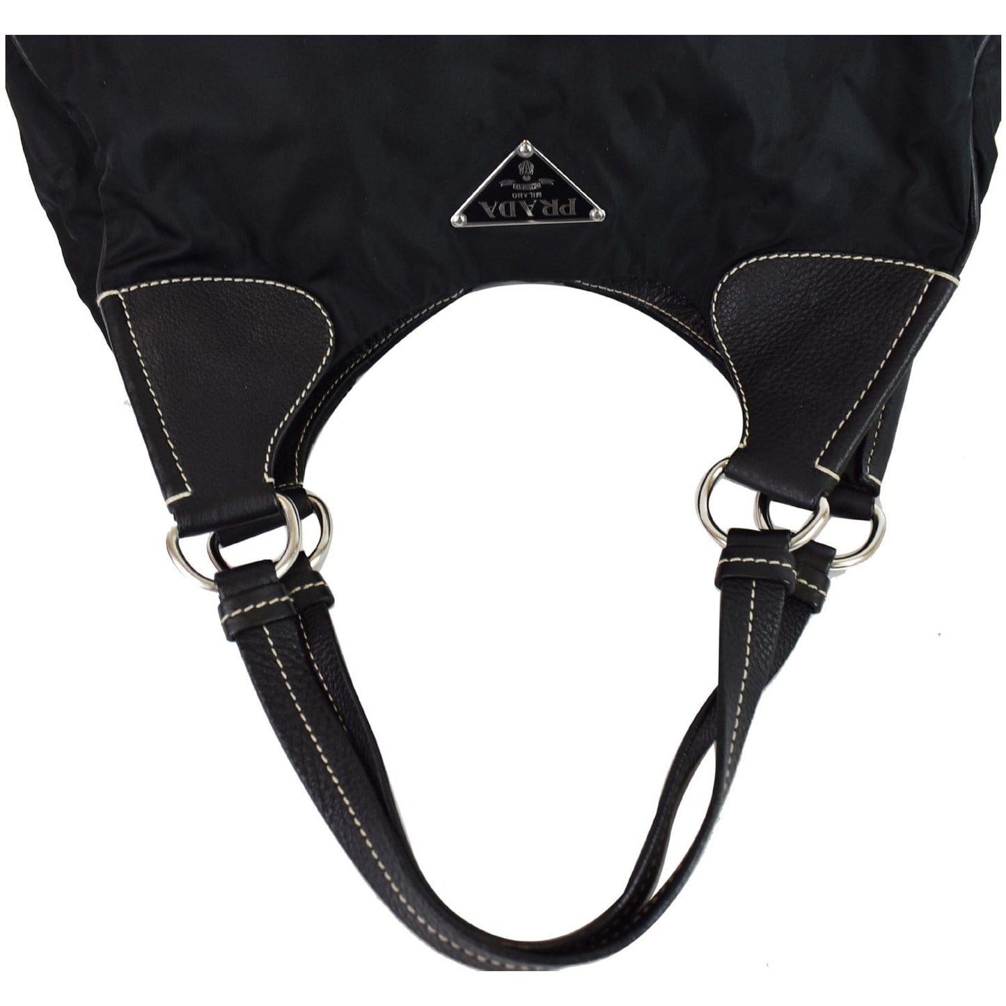 PRADA  Nylon Leather Strap Hobo Bag Black