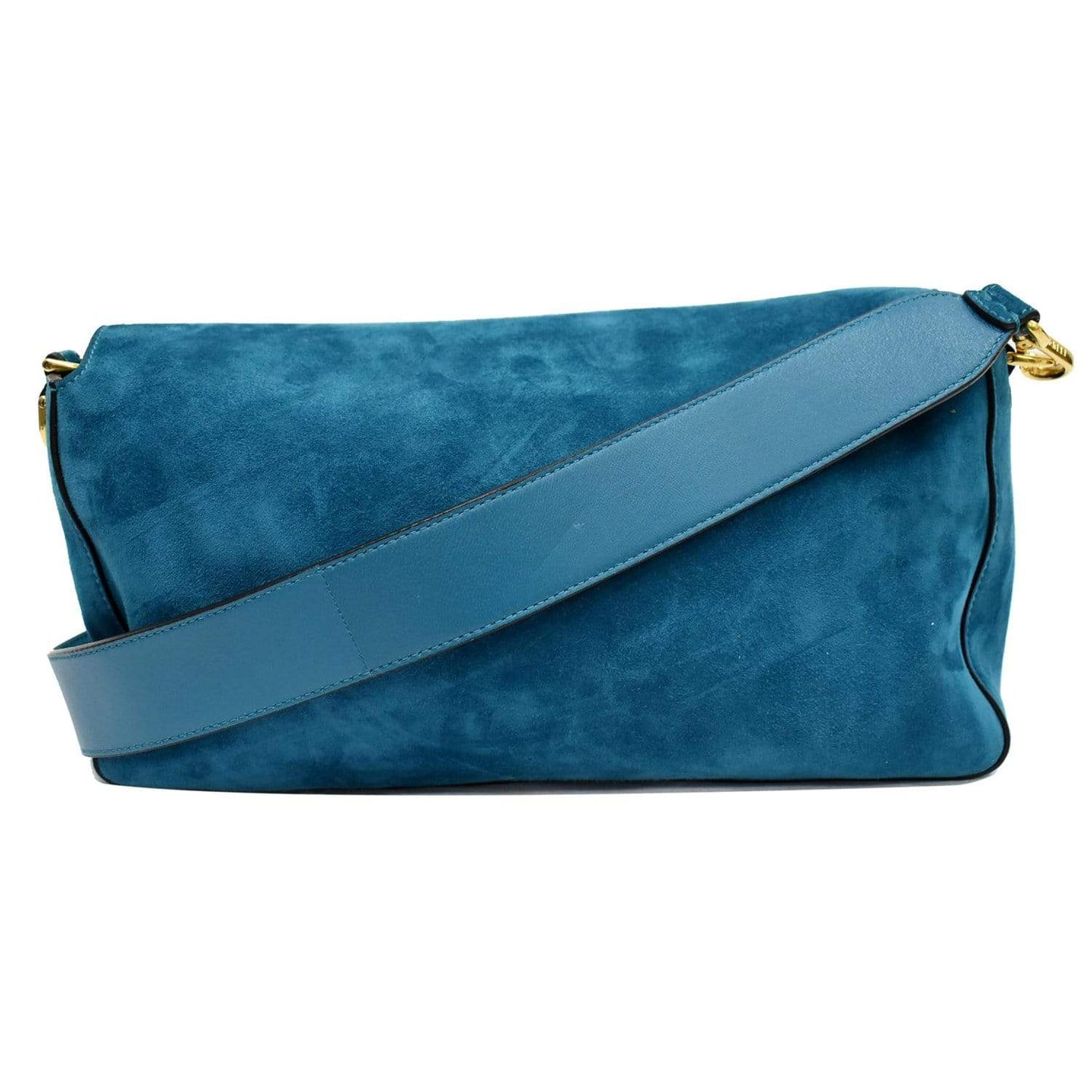 FENDI Baguette Large Suede Shoulder Bag Blue 8BR771