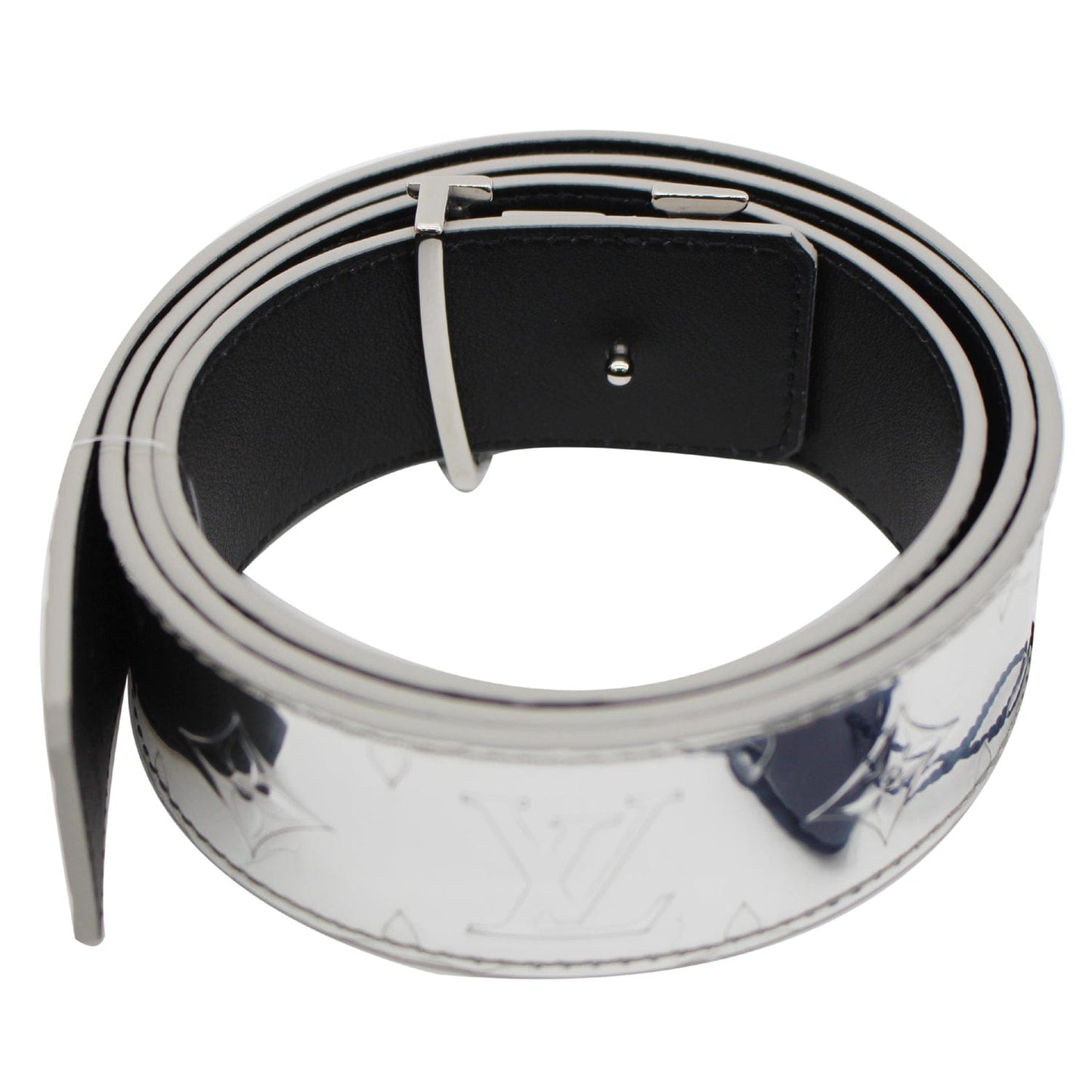 LOUIS VUITTON LV Initiales Mirror Reversible Monogram Belt Metallic Silver