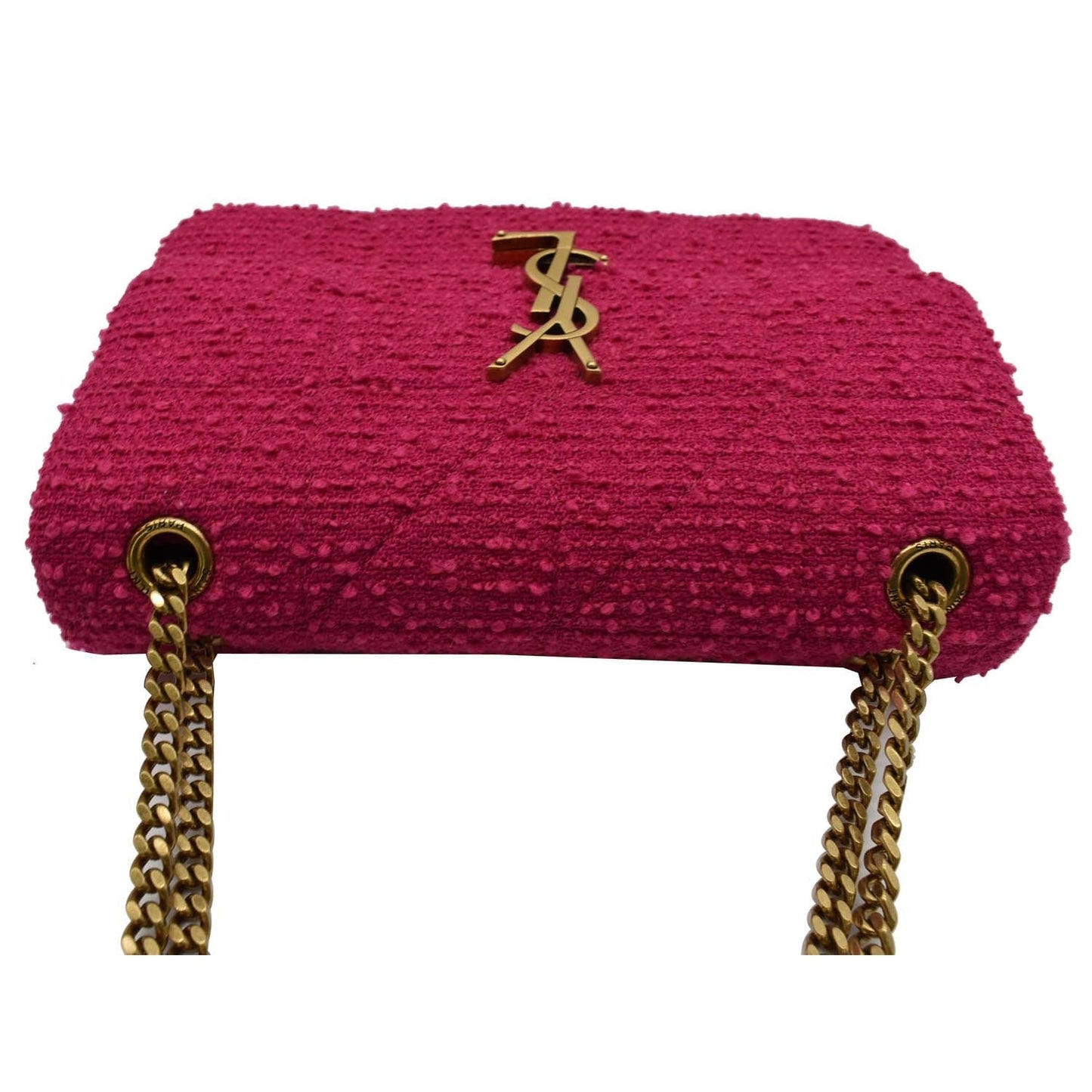 YVES SAINT LAURENT Jamie Medium Carre Rive Gauche Quilted Boucle Shoulder Bag Pink