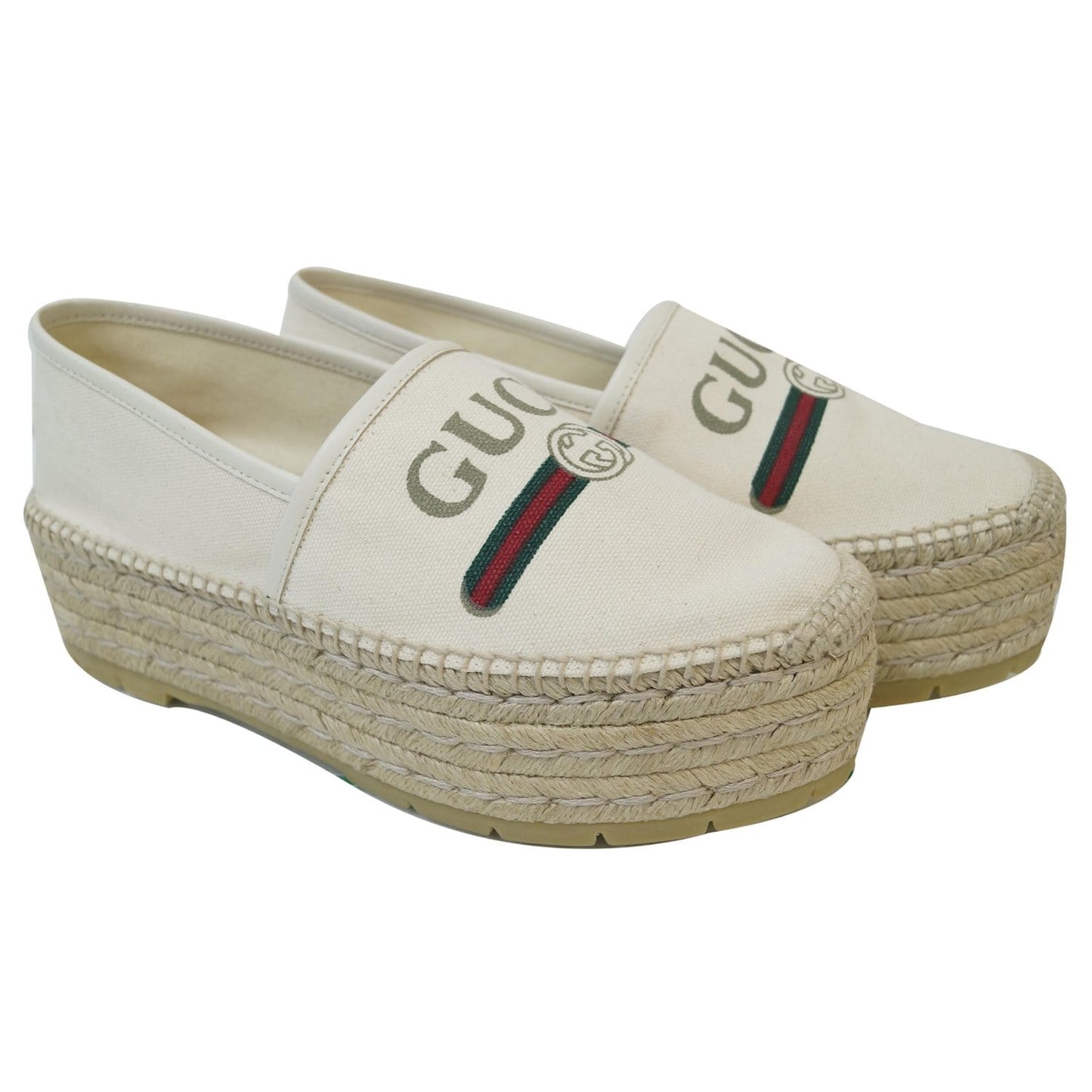 GUCCI Logo Sylvie Espadrilles Canvas Platform Off White 525989 US 8