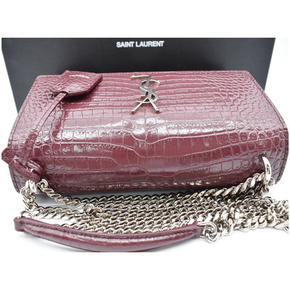 YVES SAINT LAURENT Sunset Medium Crocodile Leather Crossbody Bag Rouge Legion